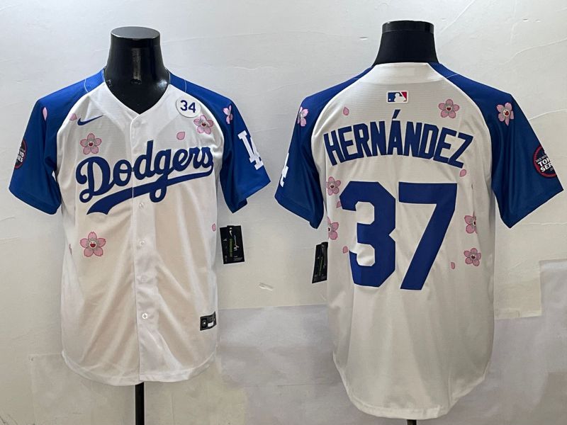 Men Los Angeles Dodgers #37 Hernandez White Blue Sakura Edition 2025 Nike MLB Jersey style 7->los angeles dodgers->MLB Jersey